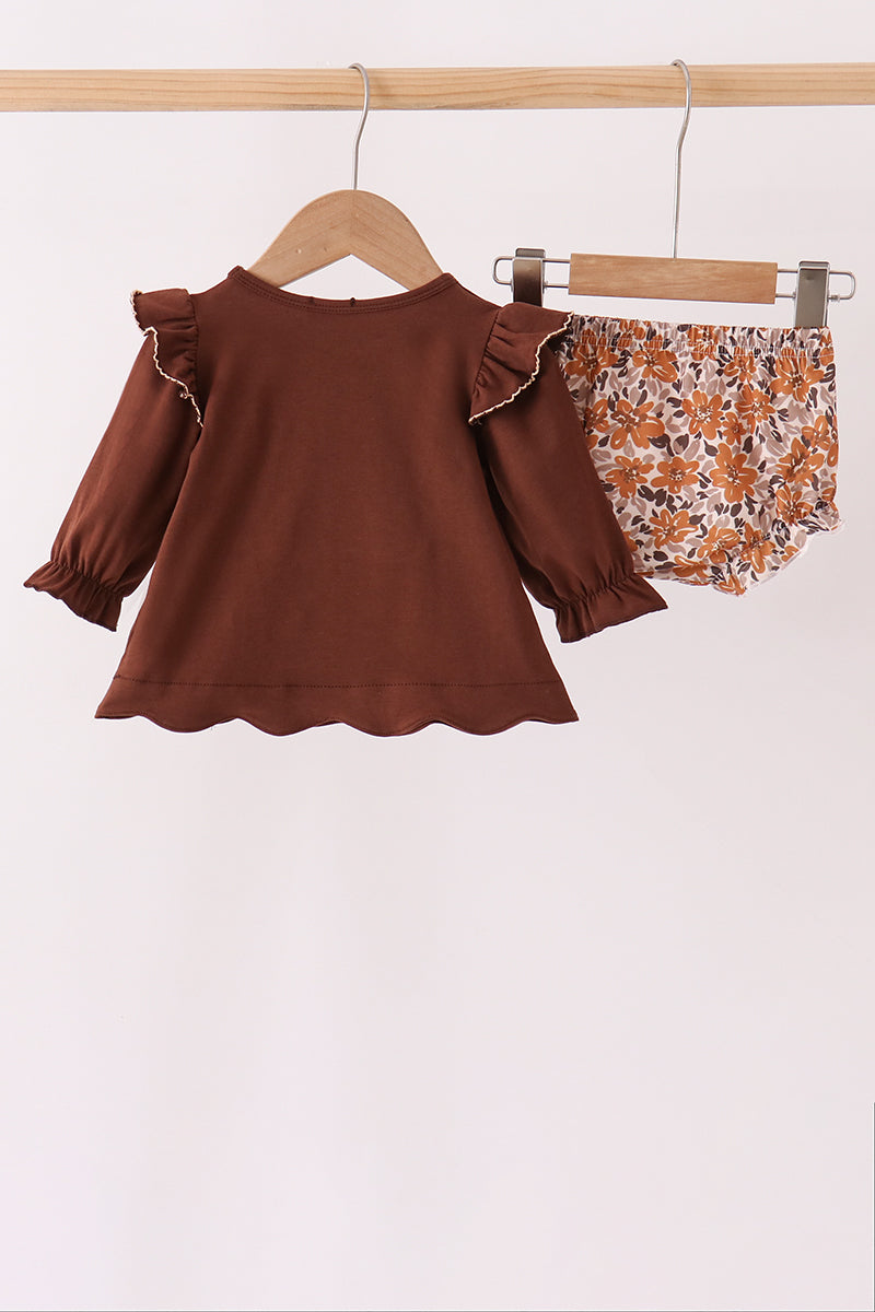 Brown Turkey Applique Ruffle Bloomer Set