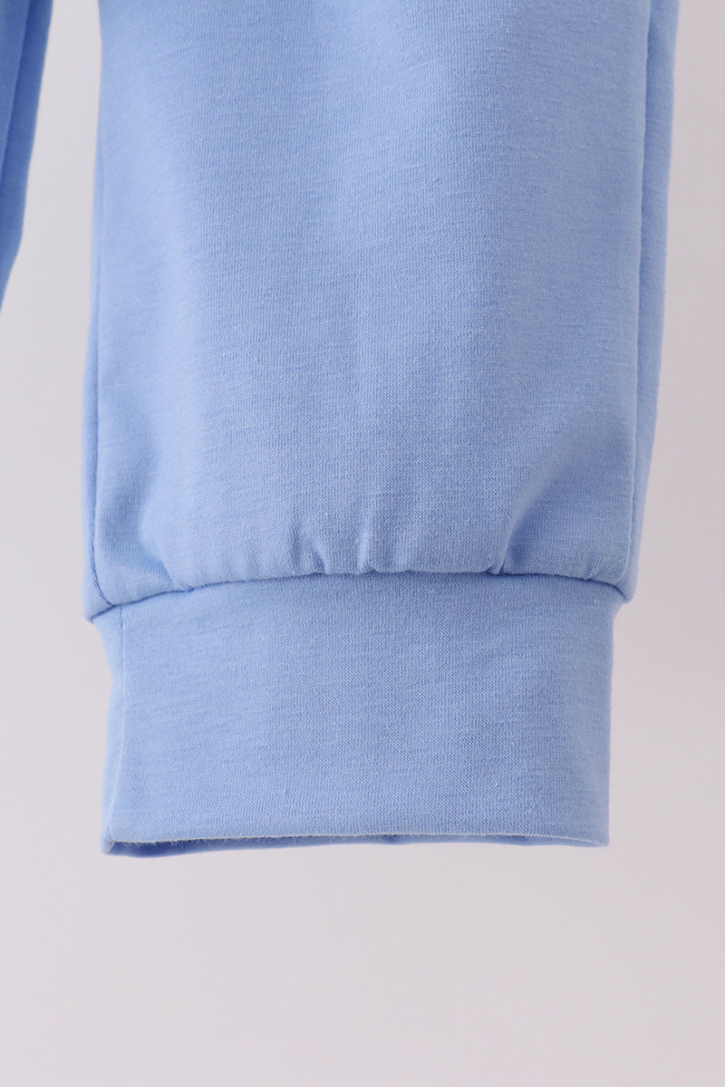 Blue Cowboy Santa Embroidery Pants Set