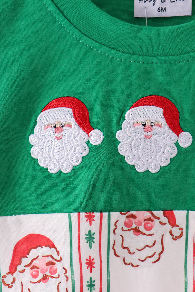 Green Santa Embroidery Romper