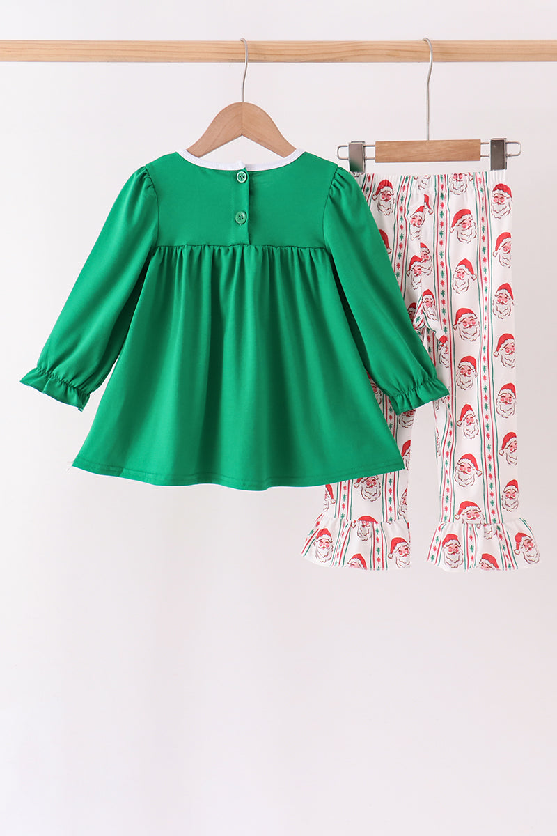 Green Santa Embroidery Ruffle Pants Set