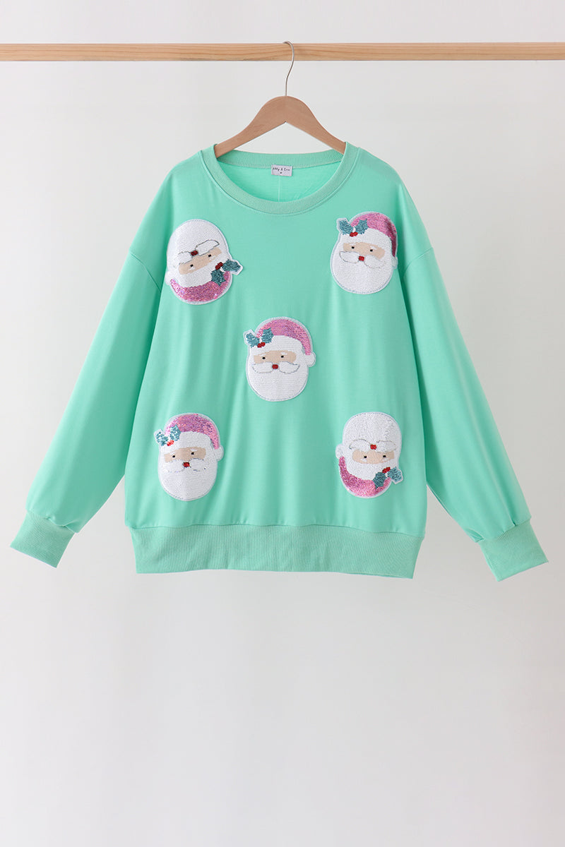 Mint Santa Sequin Mom&me Top
