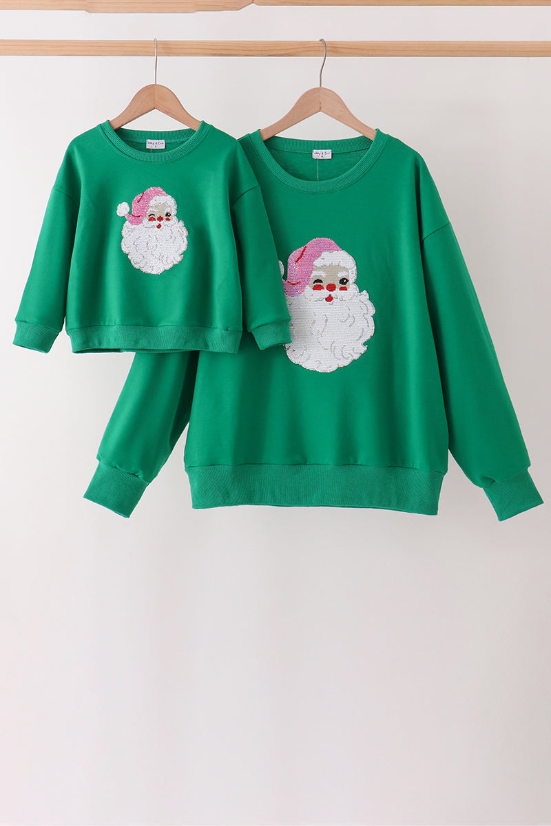 Green Santa Sequin Mom&me Top