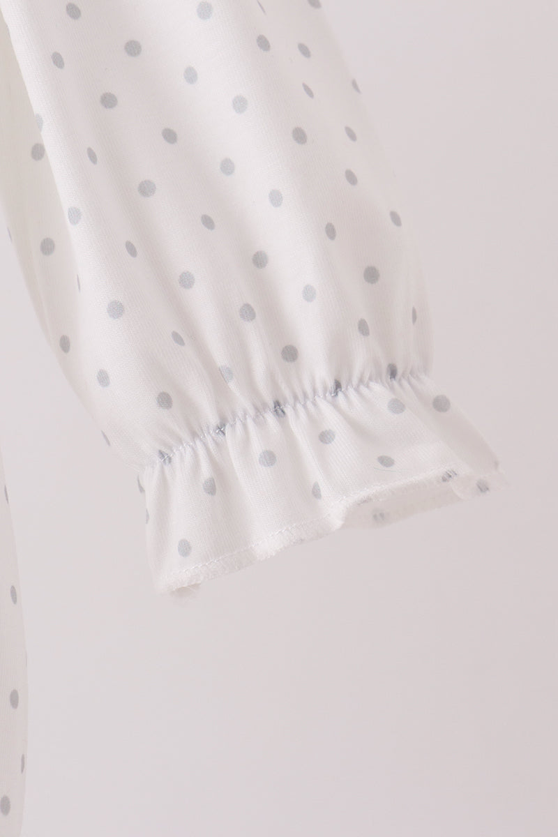 White Santa Baby French Knot Ruffle Bubble
