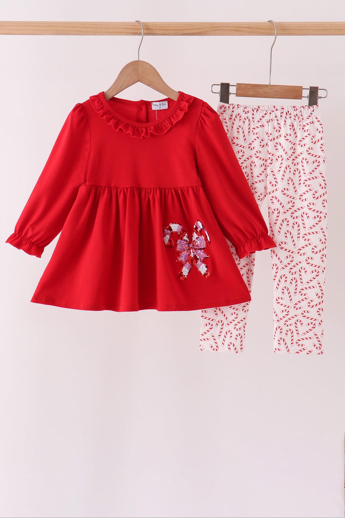 Red Candy Cane Sequin Ruffle Pants Set
