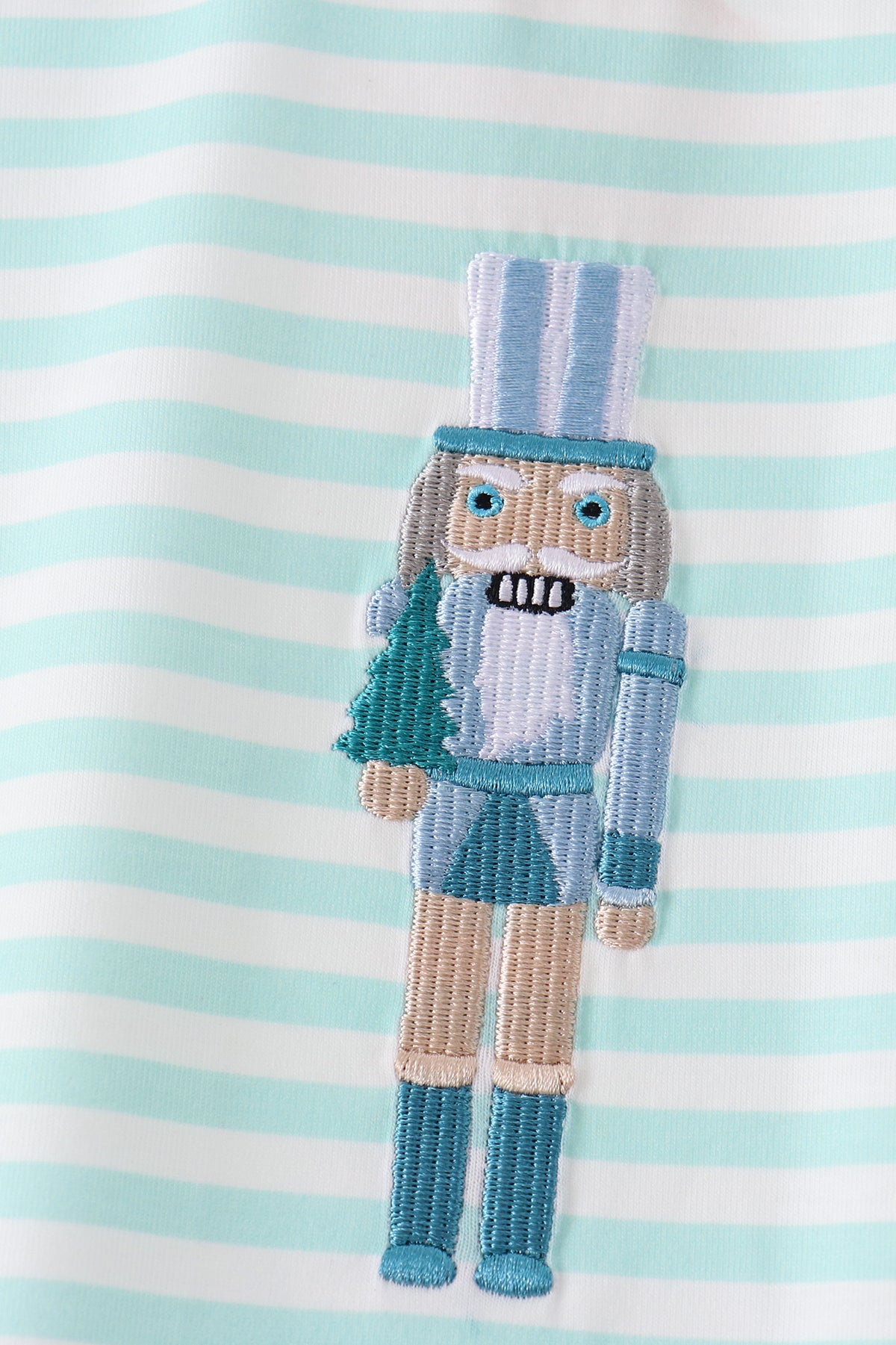 Mint Nutcracker Embroidery Stripe Top