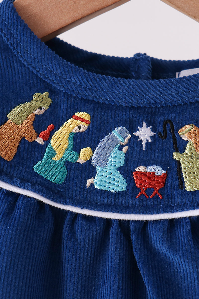 Blue corduroy Nativity Embroidery Bubble