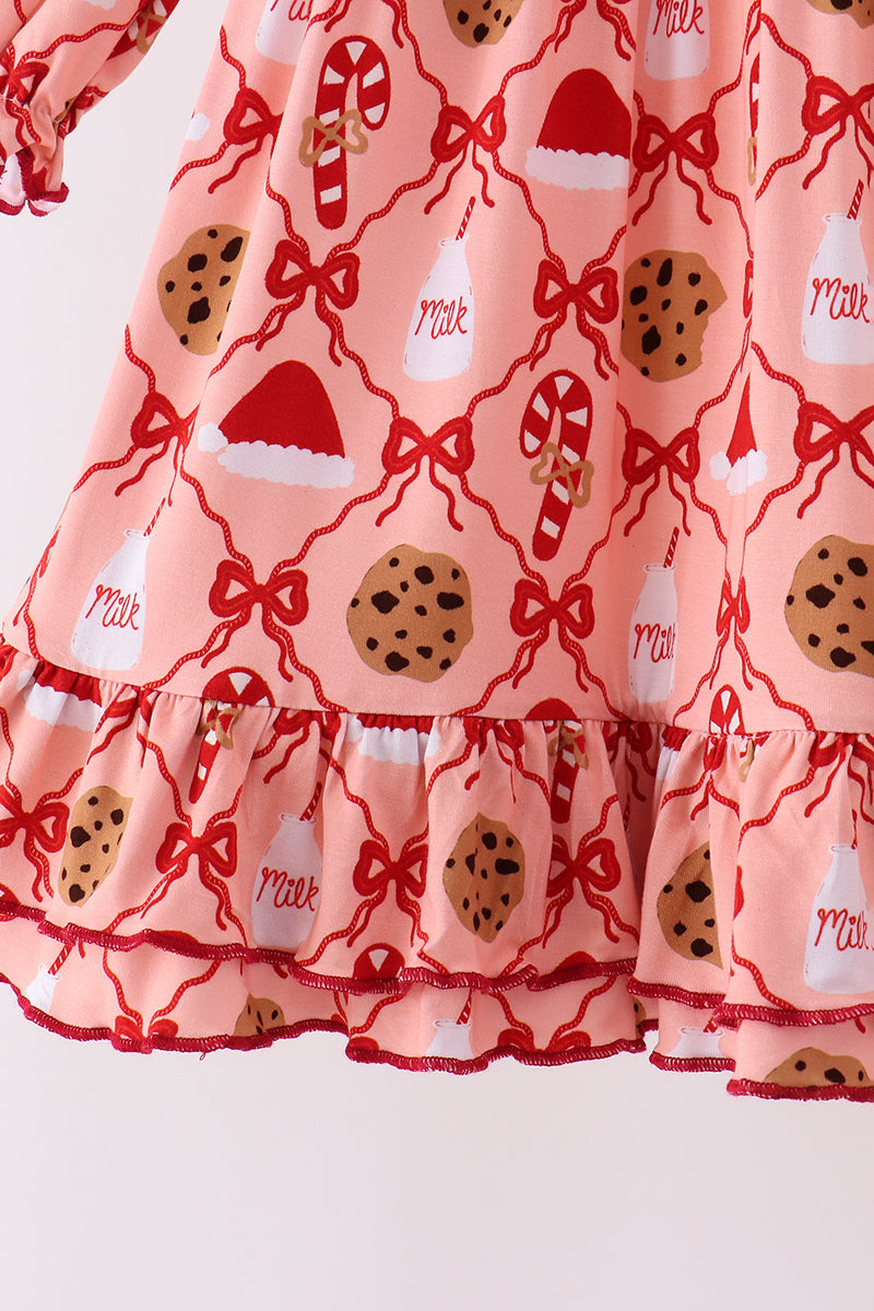 Pink Candy Cane Bow Ruffle Bamboo Dress