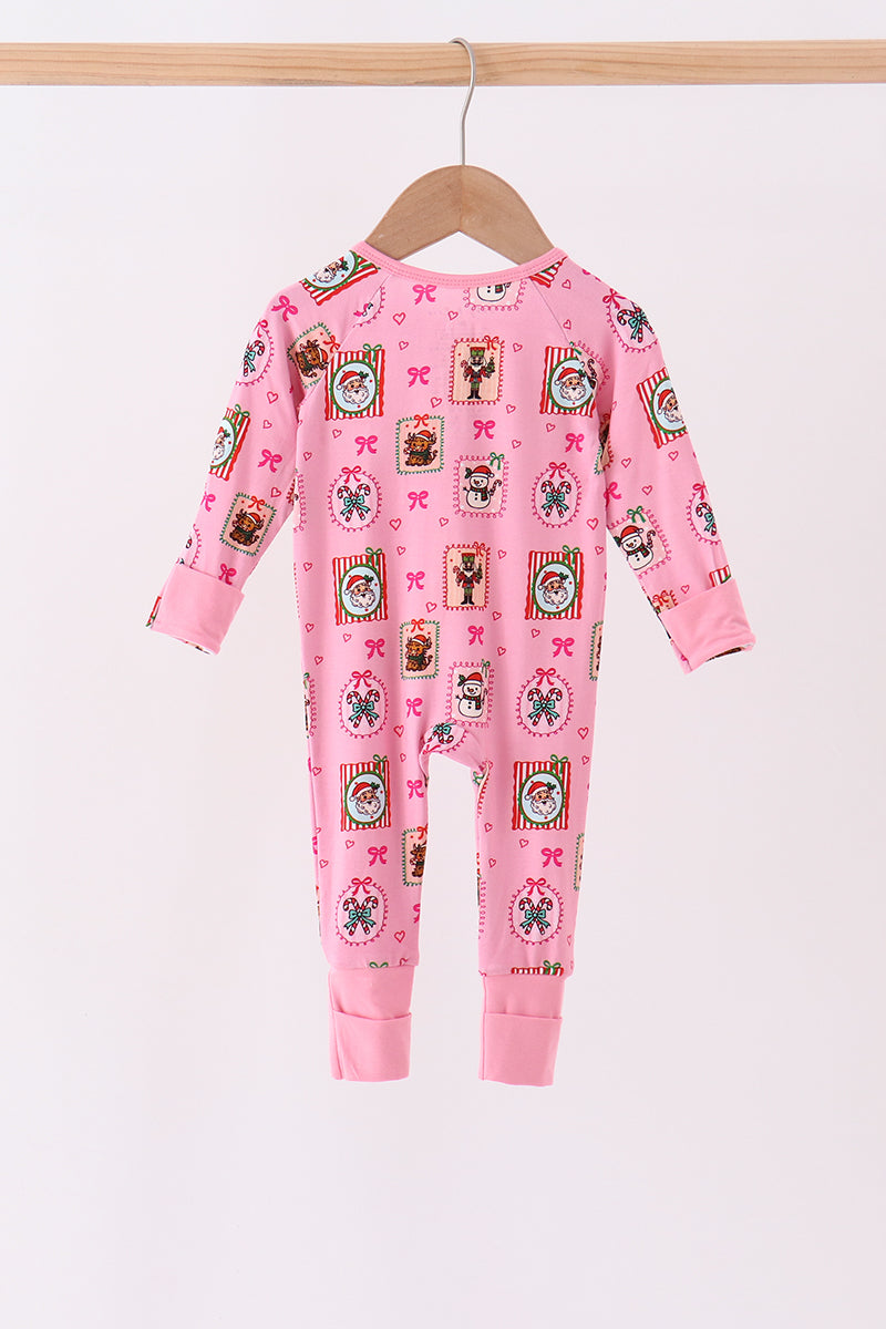 Pink Snowman Ruffle Bamboo Romper