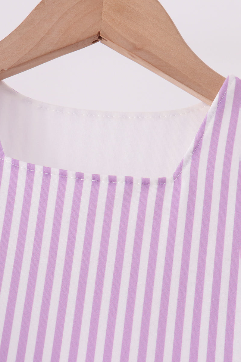Purple Stripe Frozen Embroidery Dress