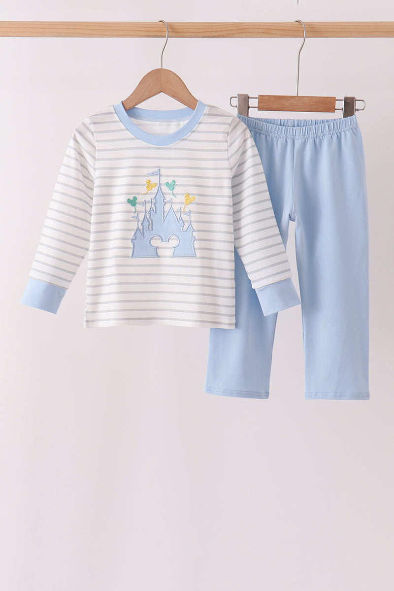 Blue Castle Applique Stripe Pants Set