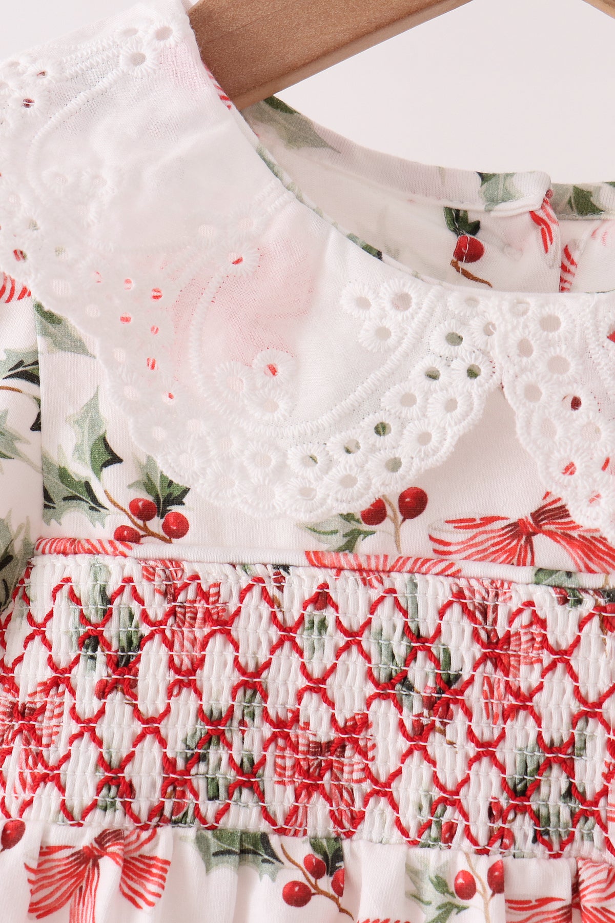 Red Holly Bow Smocked Lace Bubble