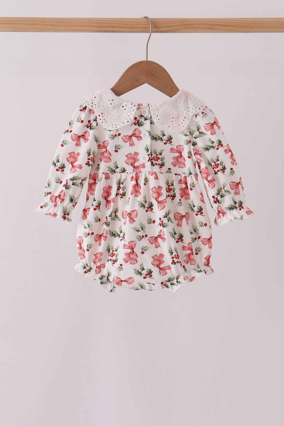 Red Holly Bow Smocked Lace Bubble