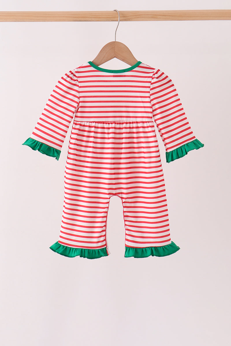 Red Nutcracker Embroidery Ruffle Stripe Romper