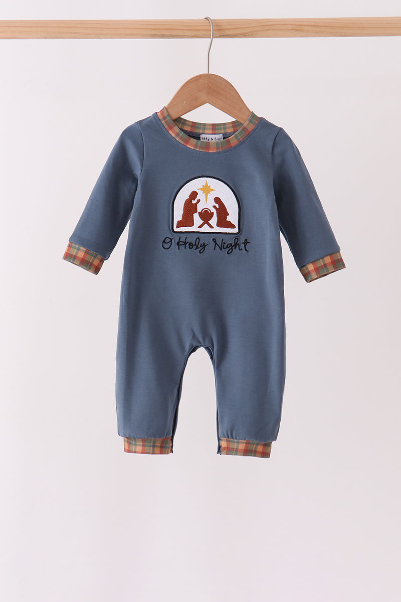 Blue Nativity Embroidery Romper