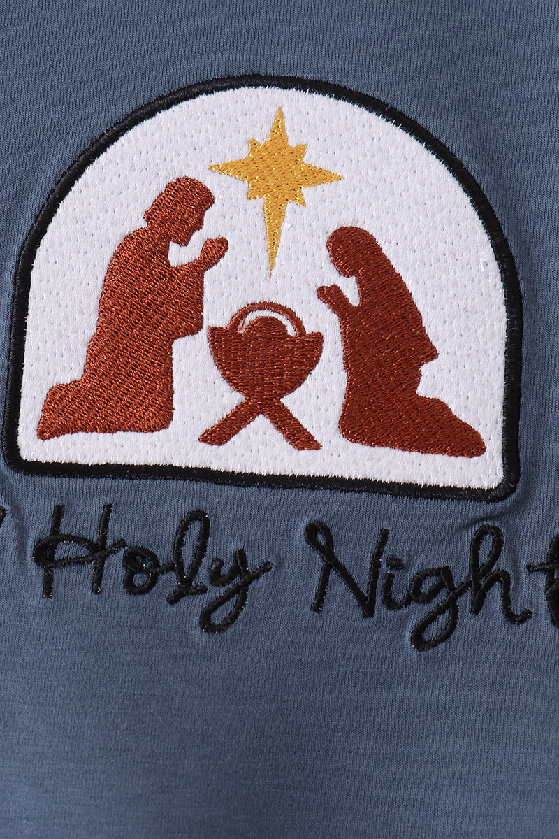 Blue Nativity Embroidery Romper