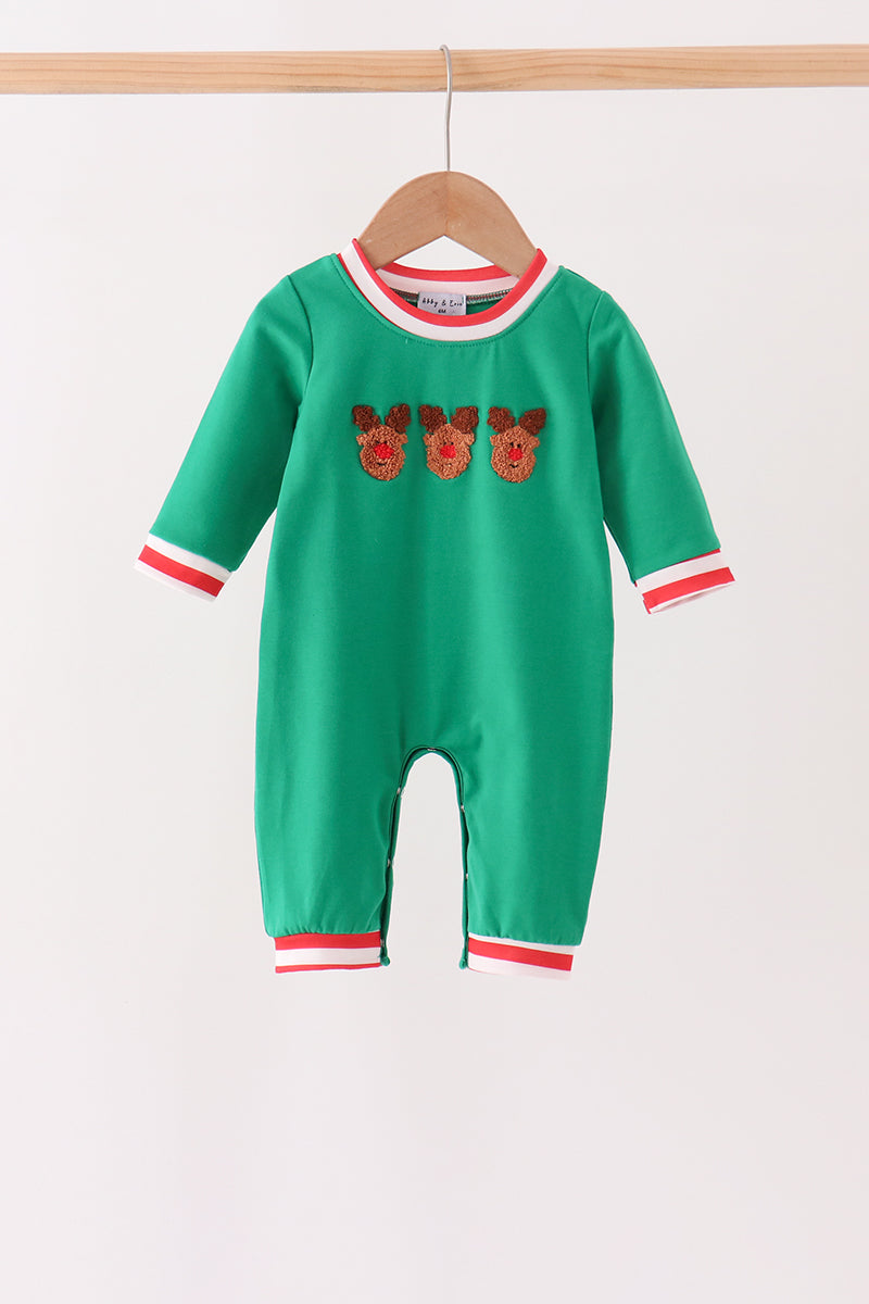 Green Reindeer French Knot Romper