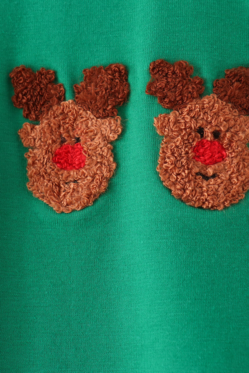 Green Reindeer French Knot Romper