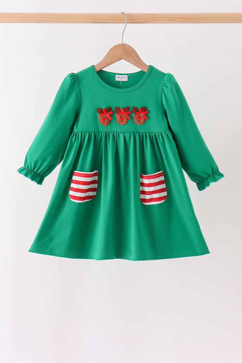 Green Reindeer French Knot Dress