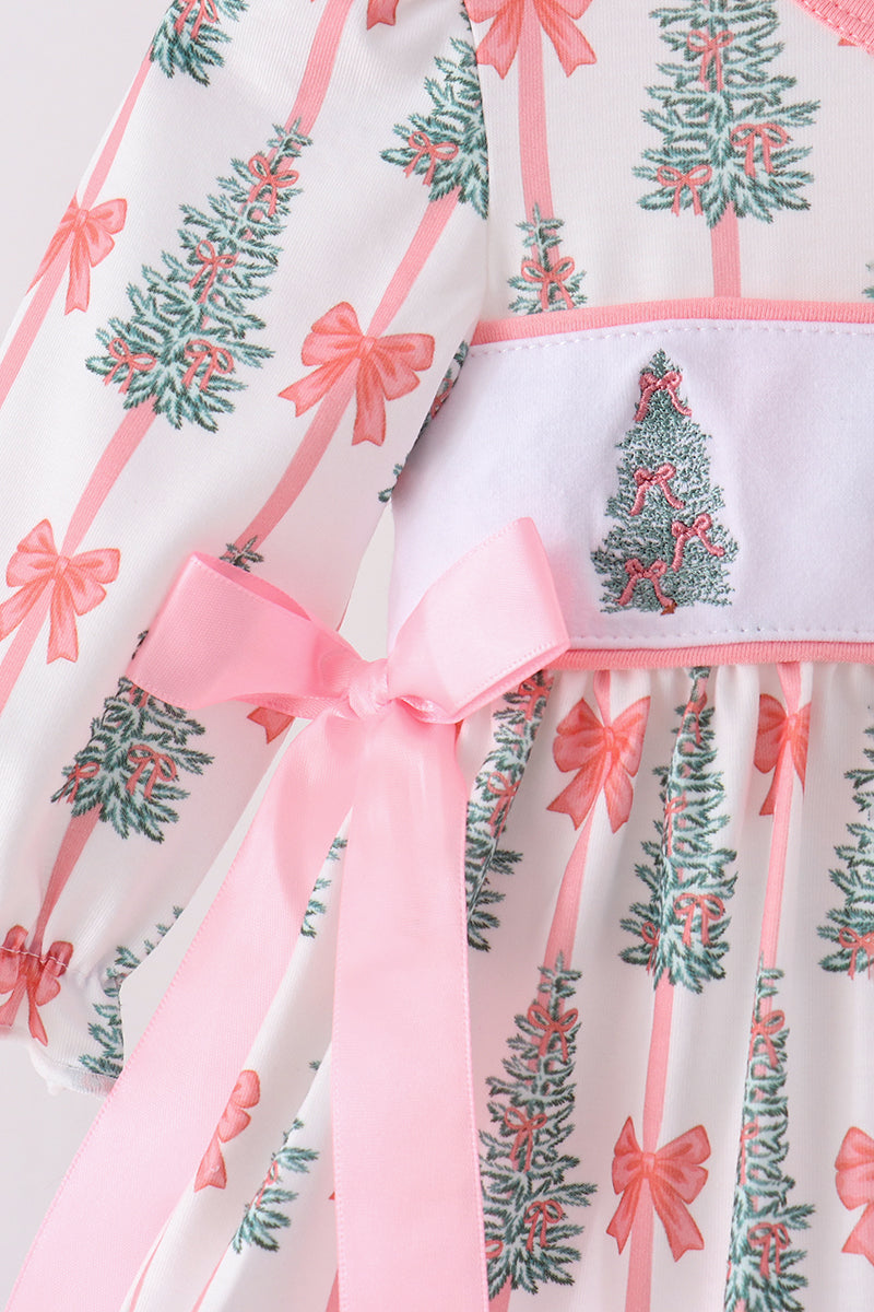 Pink Christmas Tree Embroidery Bloomer Set