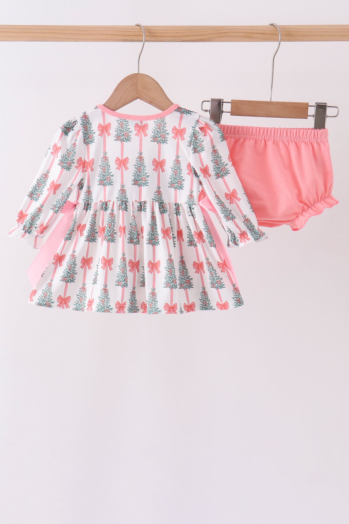 Pink Christmas Tree Embroidery Bloomer Set
