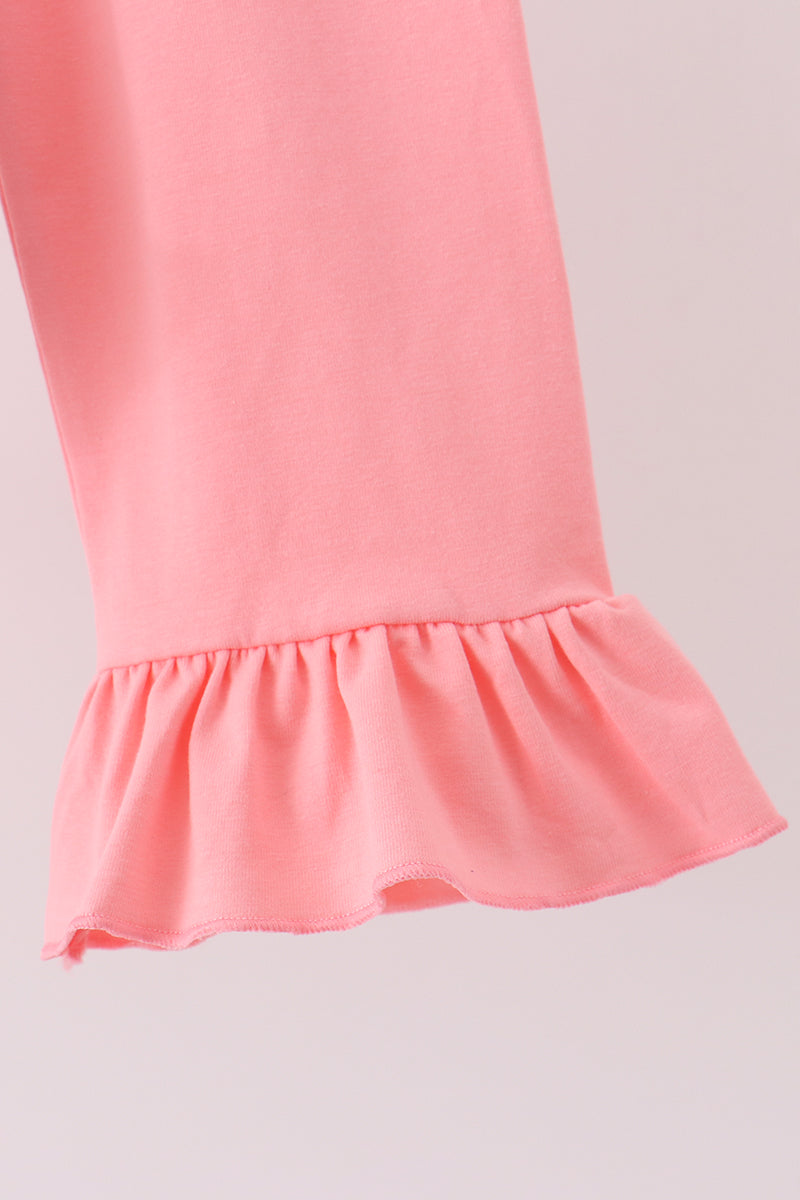 Pink Christmas Tree Embroidery Ruffle Pants Set