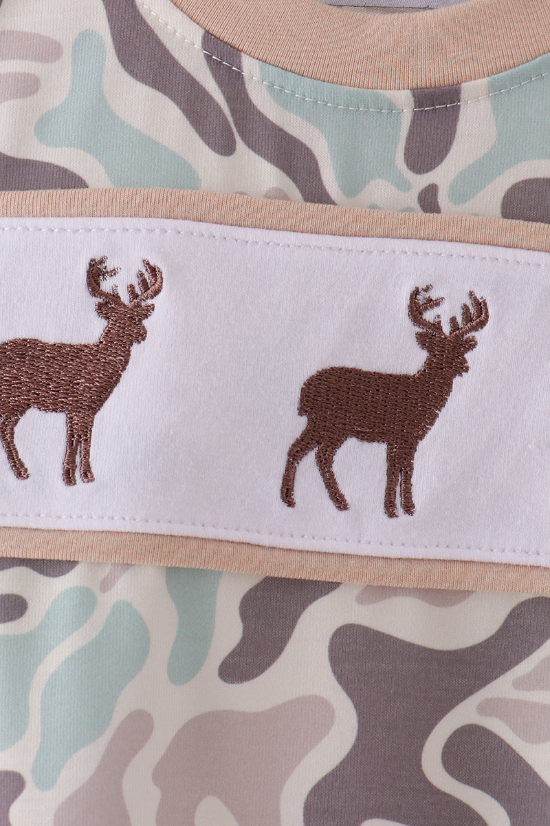 Hunting Deer Embroidery Romper