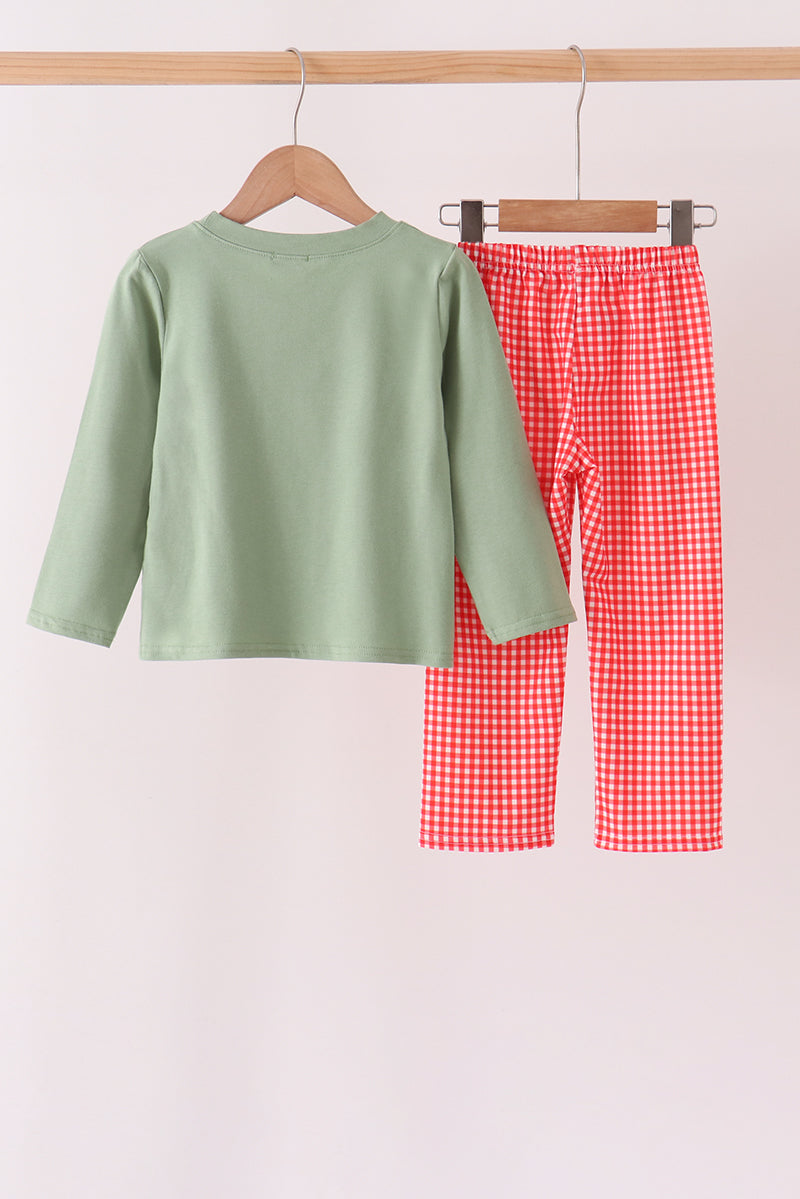 Sage Christmas Embroidery Pants Set