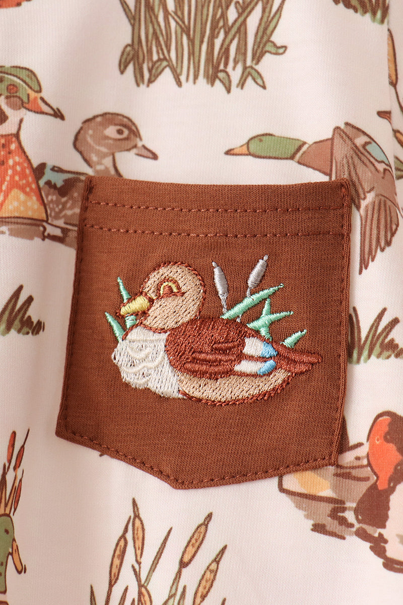Brown Duck Embroidery Romper