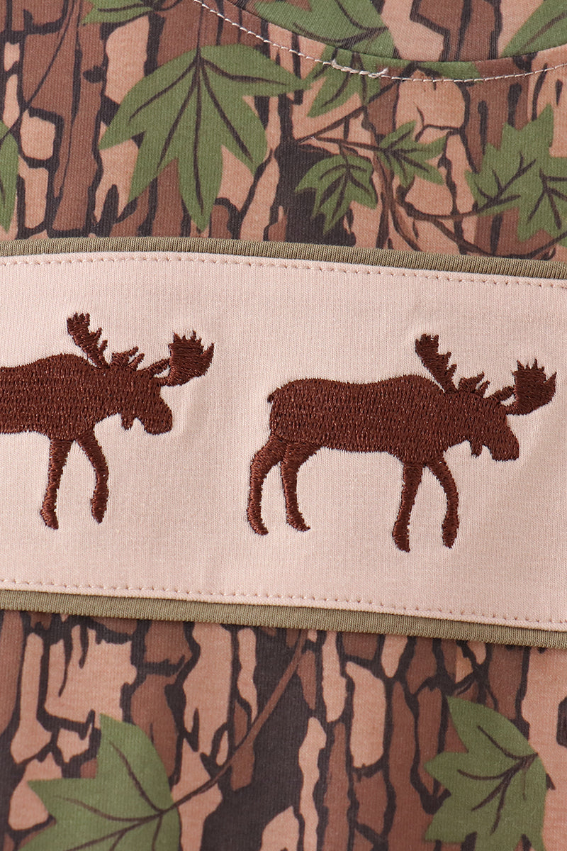 Camouflage Moose Embroidery Top