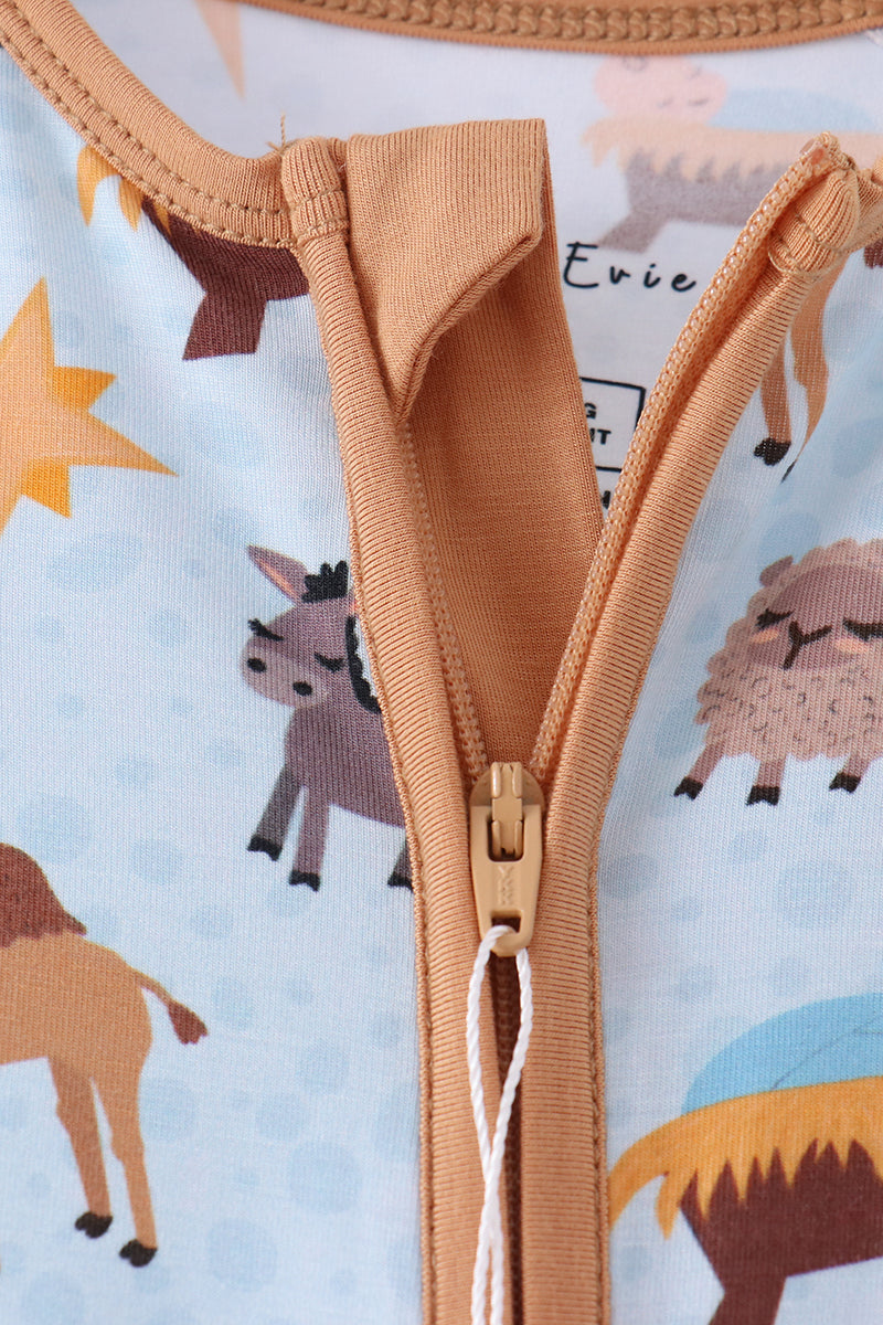 Blue Nativity Zip Bamboo Romper