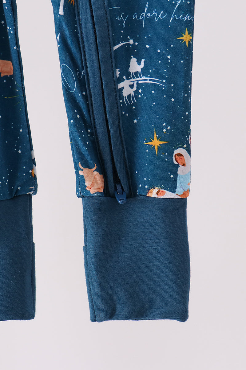 Navy Nativity Zip Bamboo Romper