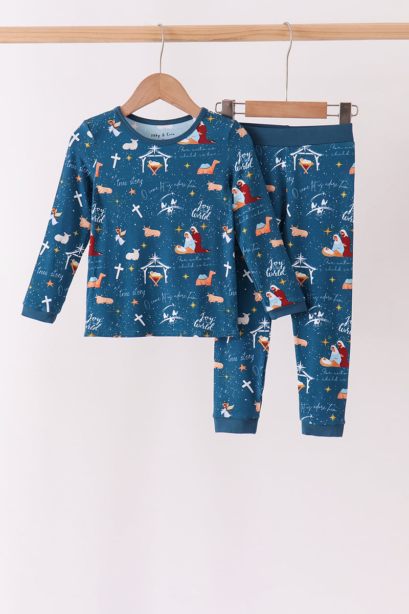 Navy Nativity Bamboo Pants Set