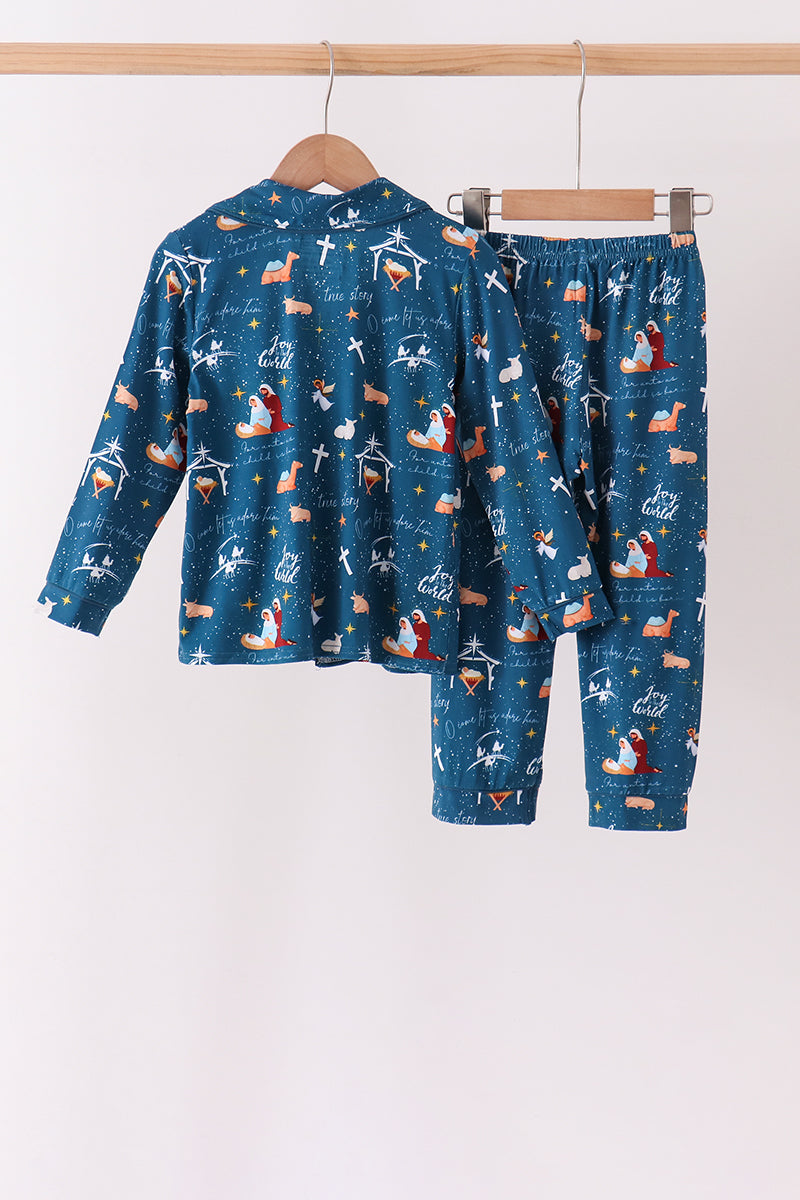 Navy Nativity Bamboo Pajama Set