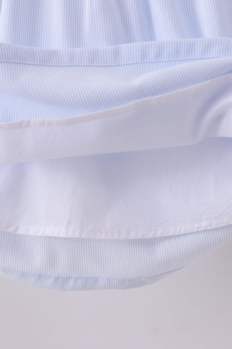 Blue duck embroidery stripe ruffle girl set