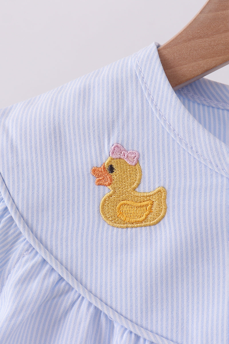 Blue duck embroidery stripe ruffle dress