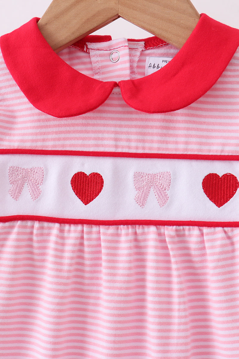 Red valentine's day heart embroidery ruffle romper