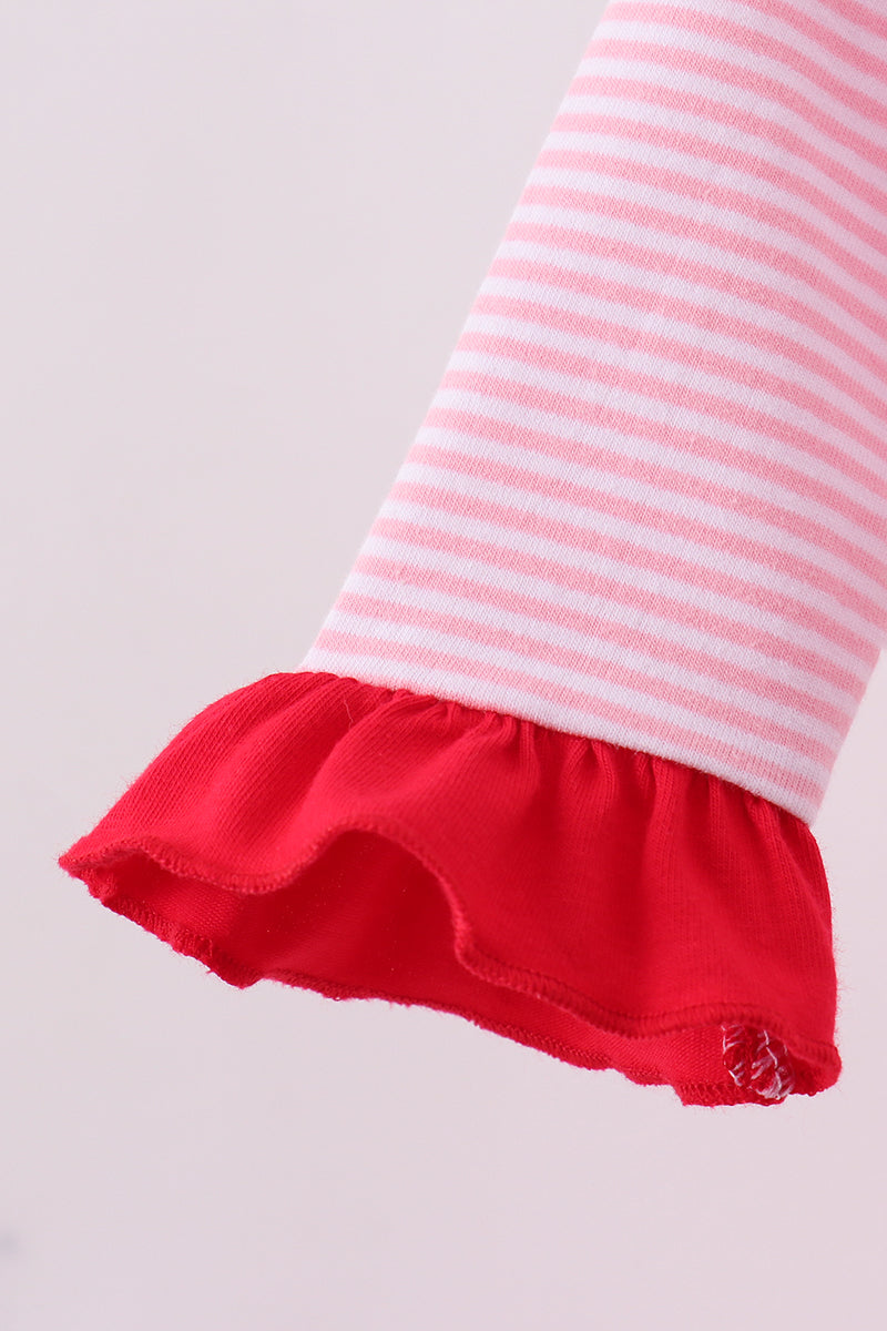 Red valentine's day heart embroidery ruffle romper