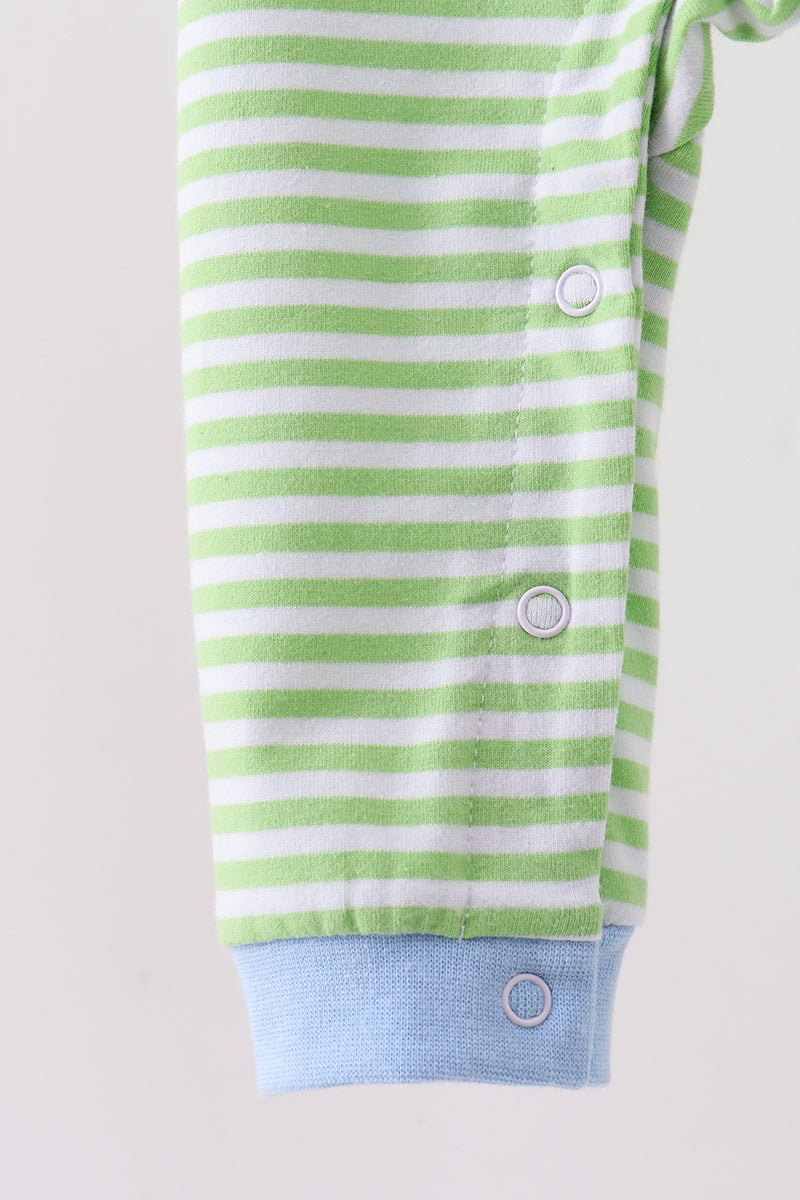 Green clover embroidery stripe romper