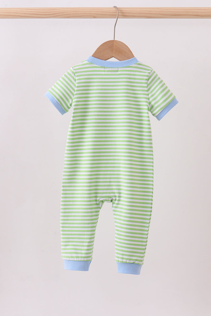 Green clover embroidery stripe romper