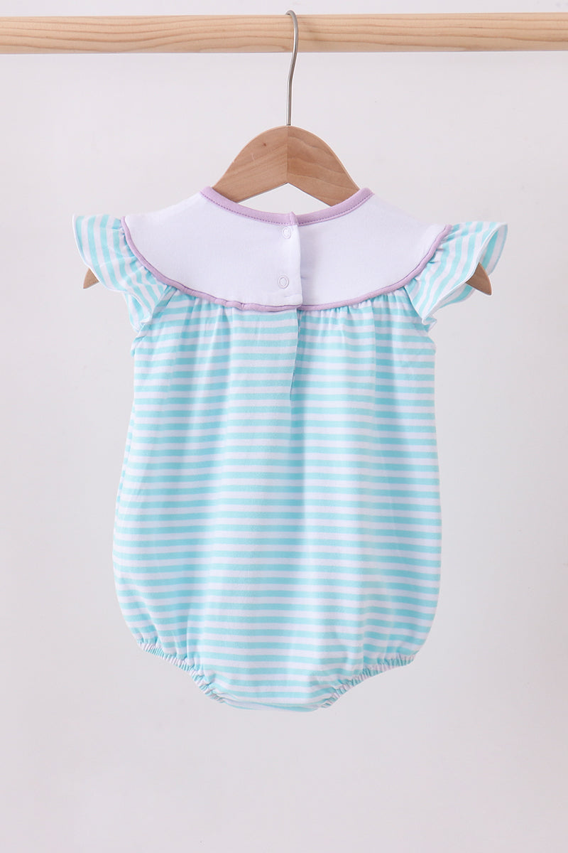 Blue octopus embroidery stripe ruffle bubble