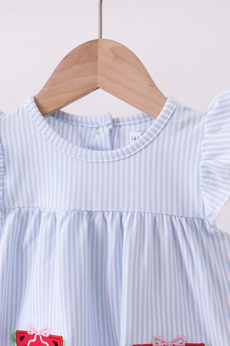 Blue watermelon stripe ruffle bubble