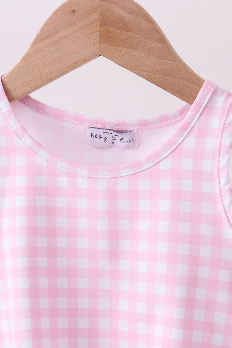 Pink gingham active skorts set