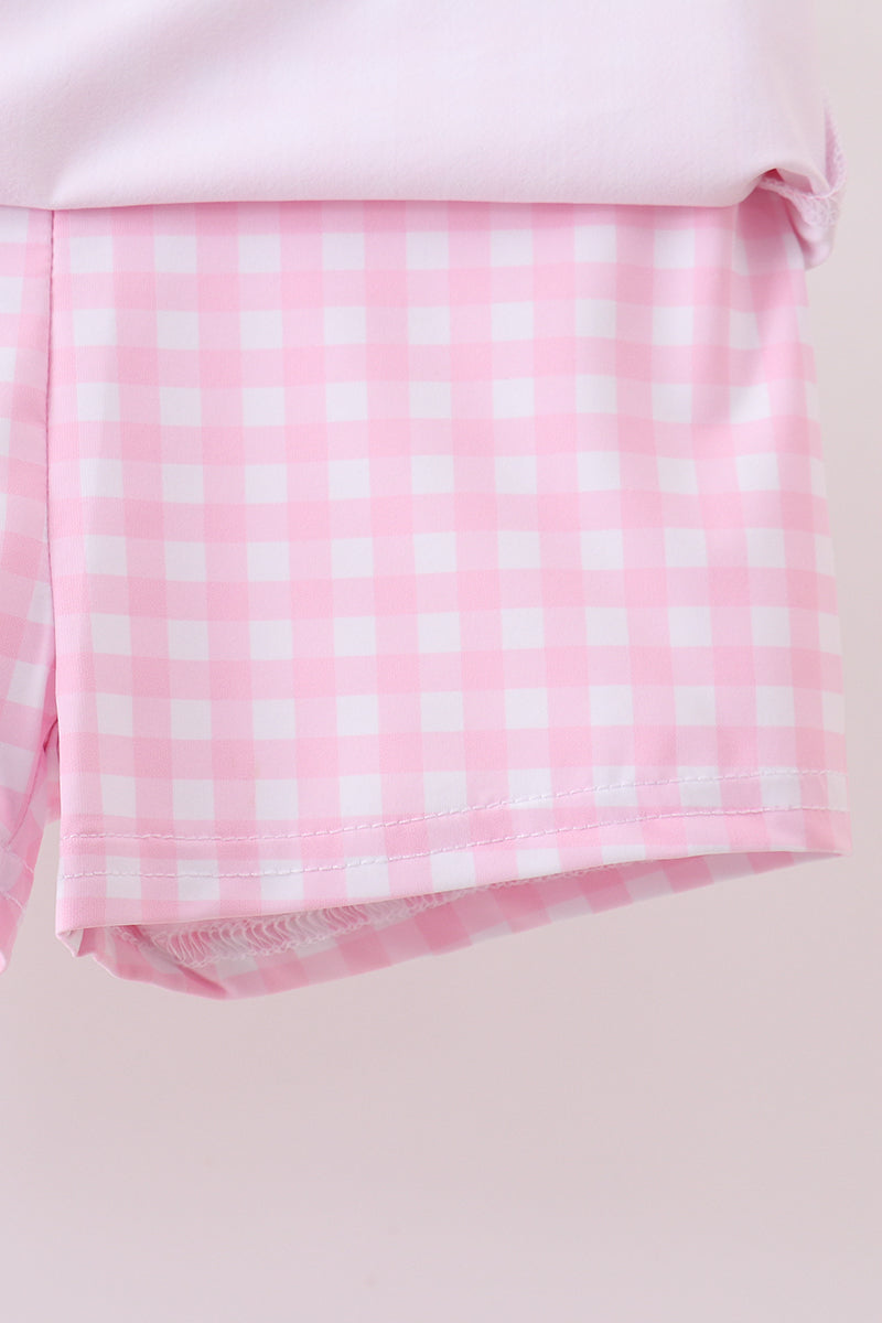 Pink gingham active skorts set