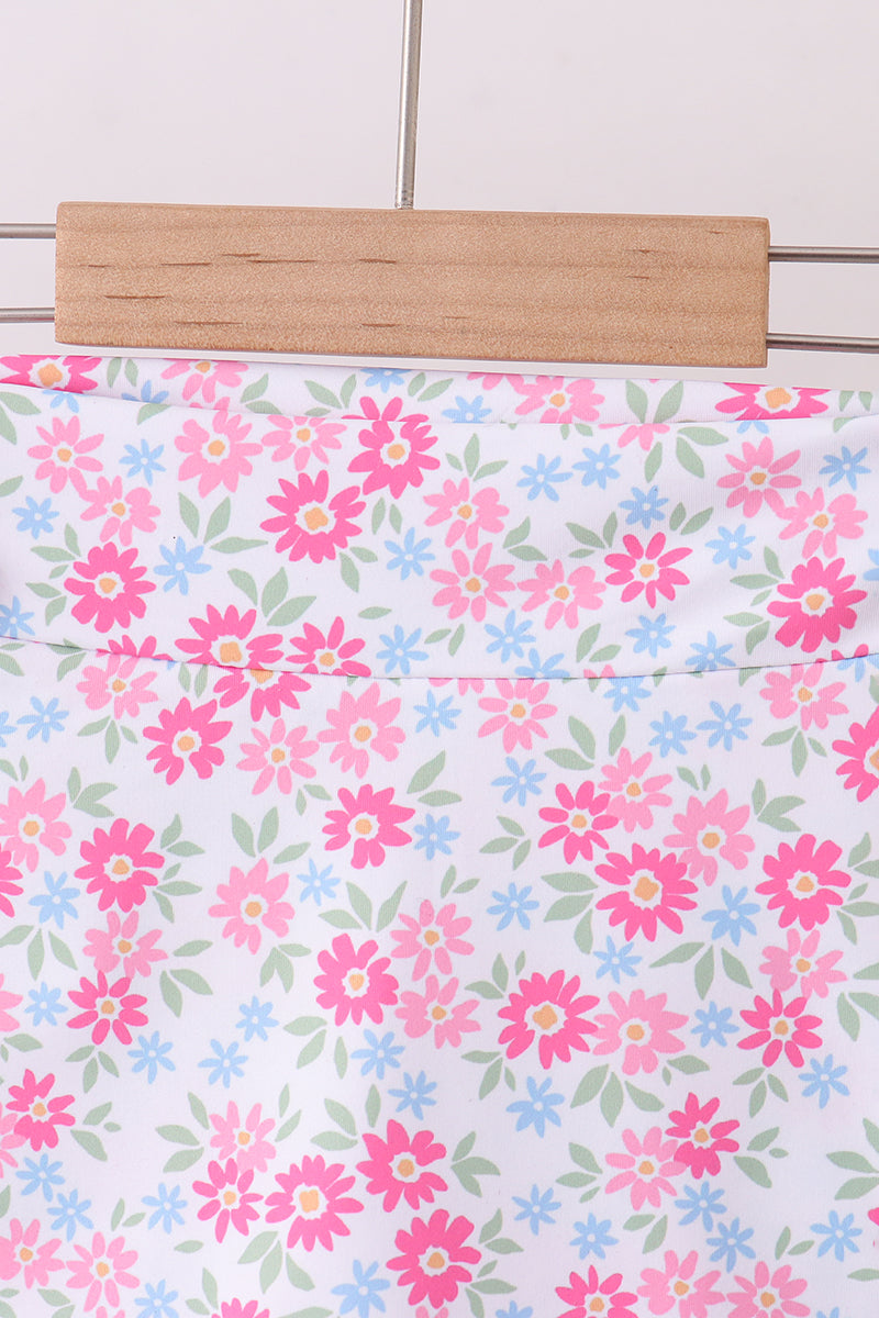 Pink floral print active skorts set