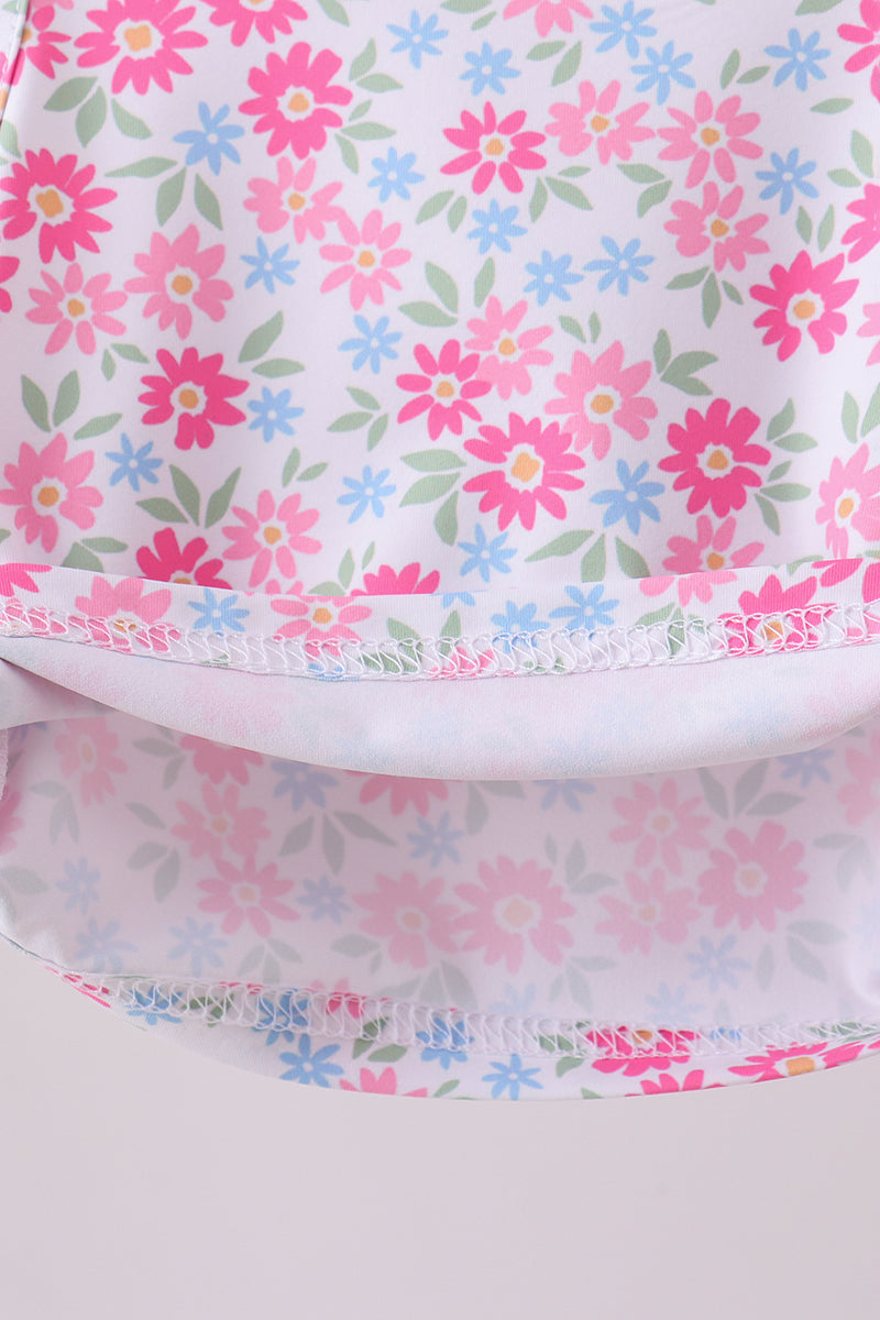 Pink floral print active skorts set