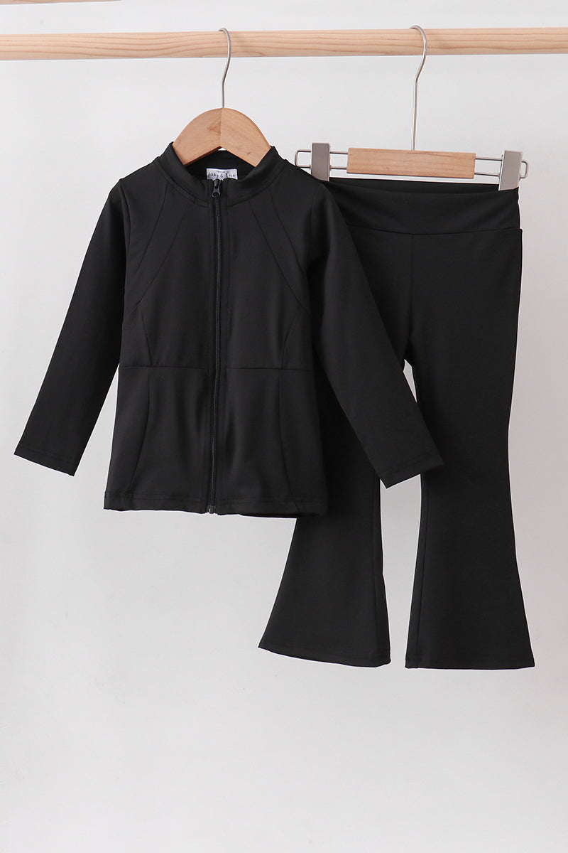 Black active flare pants set