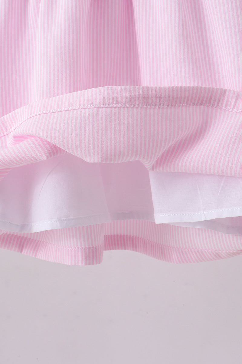 Pink stripe bunny bow embroidery bloomer set