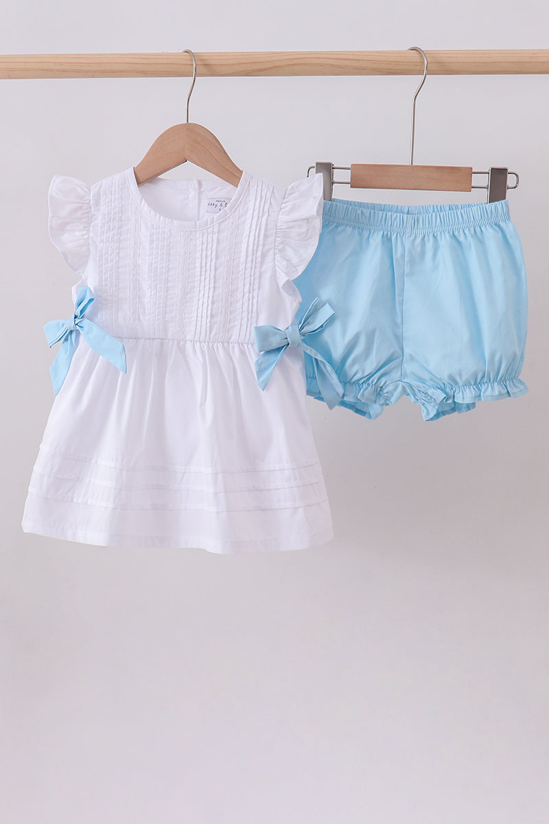 Blue bow ruffle bloomer set