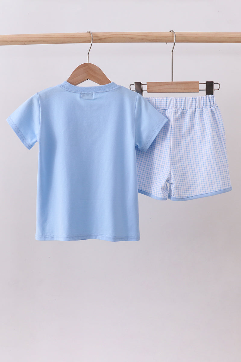 Blue gingham shorts set
