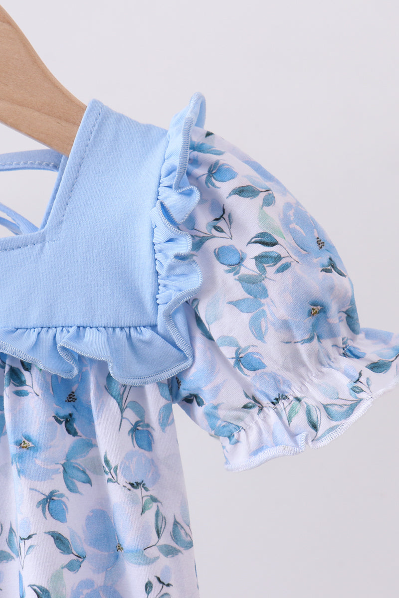 Blue floral ruffle bubble
